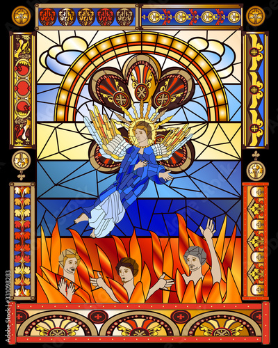 Antique style Judgment Day Window Illustration