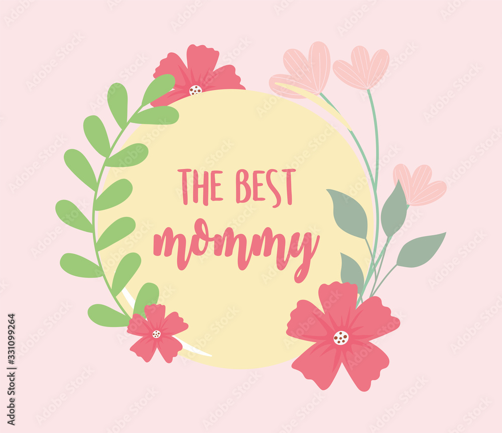 happy mothers day, flowers foliage leaves decoration label