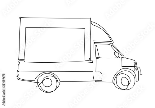 continuous one line Illustration of Fast delivery truck photo