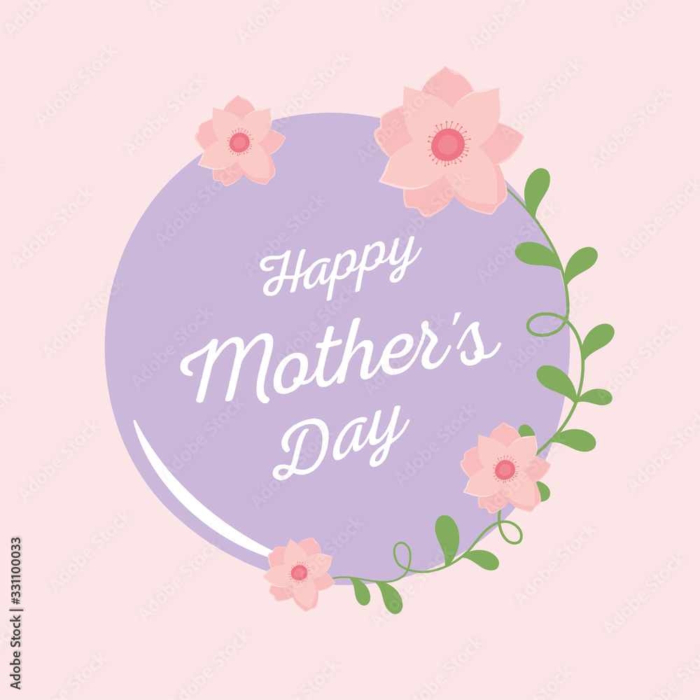 happy mothers day, lettering card flowers decoration label