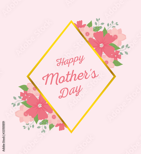 happy mothers day, letter ornament flowers frame decoration card
