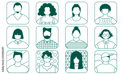 Easily editable monochrome wireframe vector people avatar illustration on groups. No transparencies used.avatar icon set