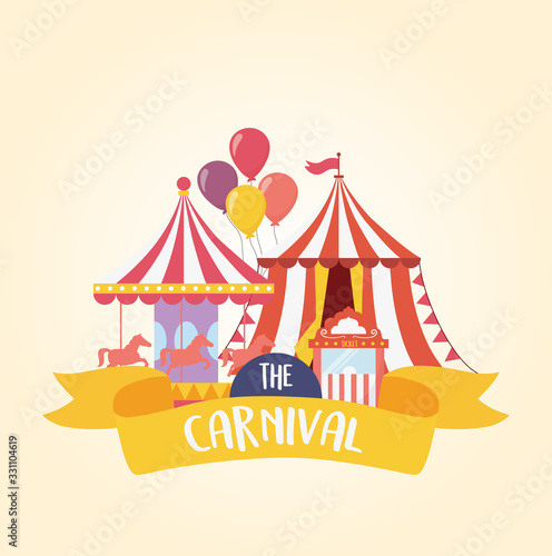 fun fair carnival carousel tent and ticket booth recreation entertainment