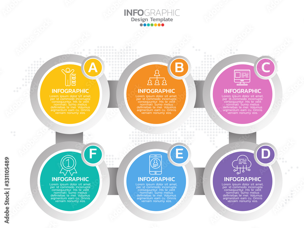 6 Parts of presentation business infographic template can be used for workflow layout, diagram, report, web design. Business concept with options, steps or processes. 6 Parts of presentation business infographic template can be used for workflow layout, diagram, report, web design. Business concept with options, steps or processes.