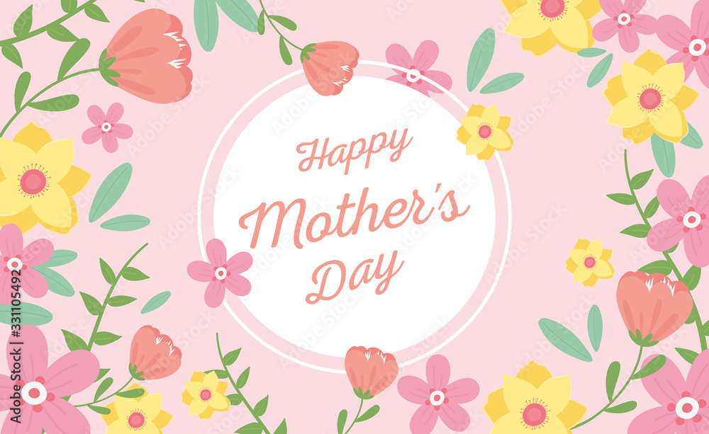 happy mothers day, flowers decoration ornate label