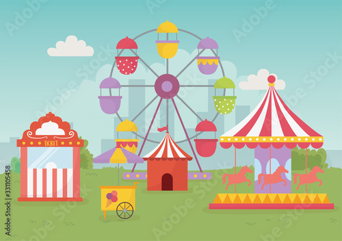 fun fair carnival tent carousel balloons ferris wheel recreation entertainment