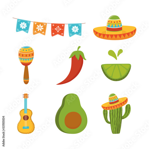 cinco de mayo guitar cactus maraca lemon avocado mexican icons