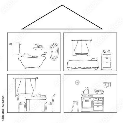 部屋の手描き線画