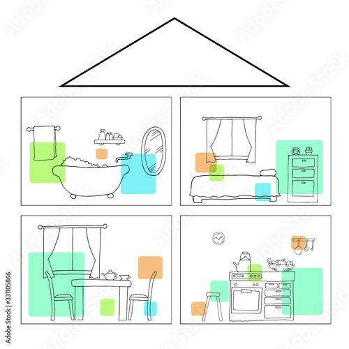 部屋の手描き線画