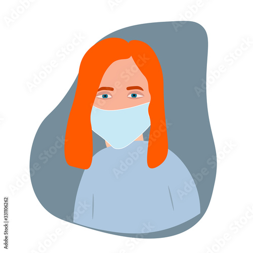 Sick girl  in on white background. Concept of quarantine and health, symptoms: fever, shortness of breath, cough, fatigue. Vector illustration isolated. Clean white background. Beautiful vector illust