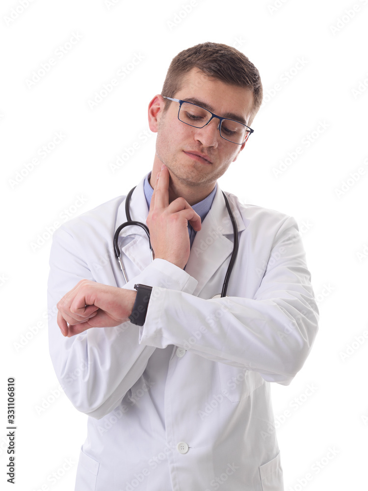 doctor using smartwatch while checking heartbeat pulse doctor using smartwatch while checking heartbeat pulse