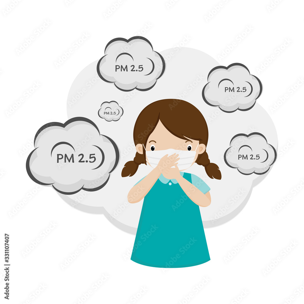 Cartoon Little Girl wearing mask for protect pm2.5. Cartoon Little Girl wearing mask for protect pm2.5.
