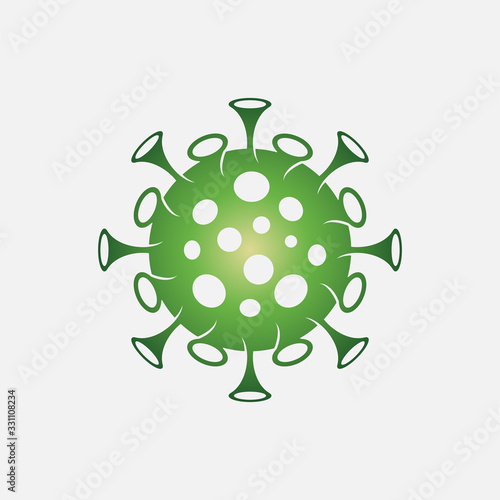 vector illustration of Coronavirus 2019-nCoV. Corona virus icon. Green color on white background isolated. virus attack. influenza pandemic. virion of Corona-virus.