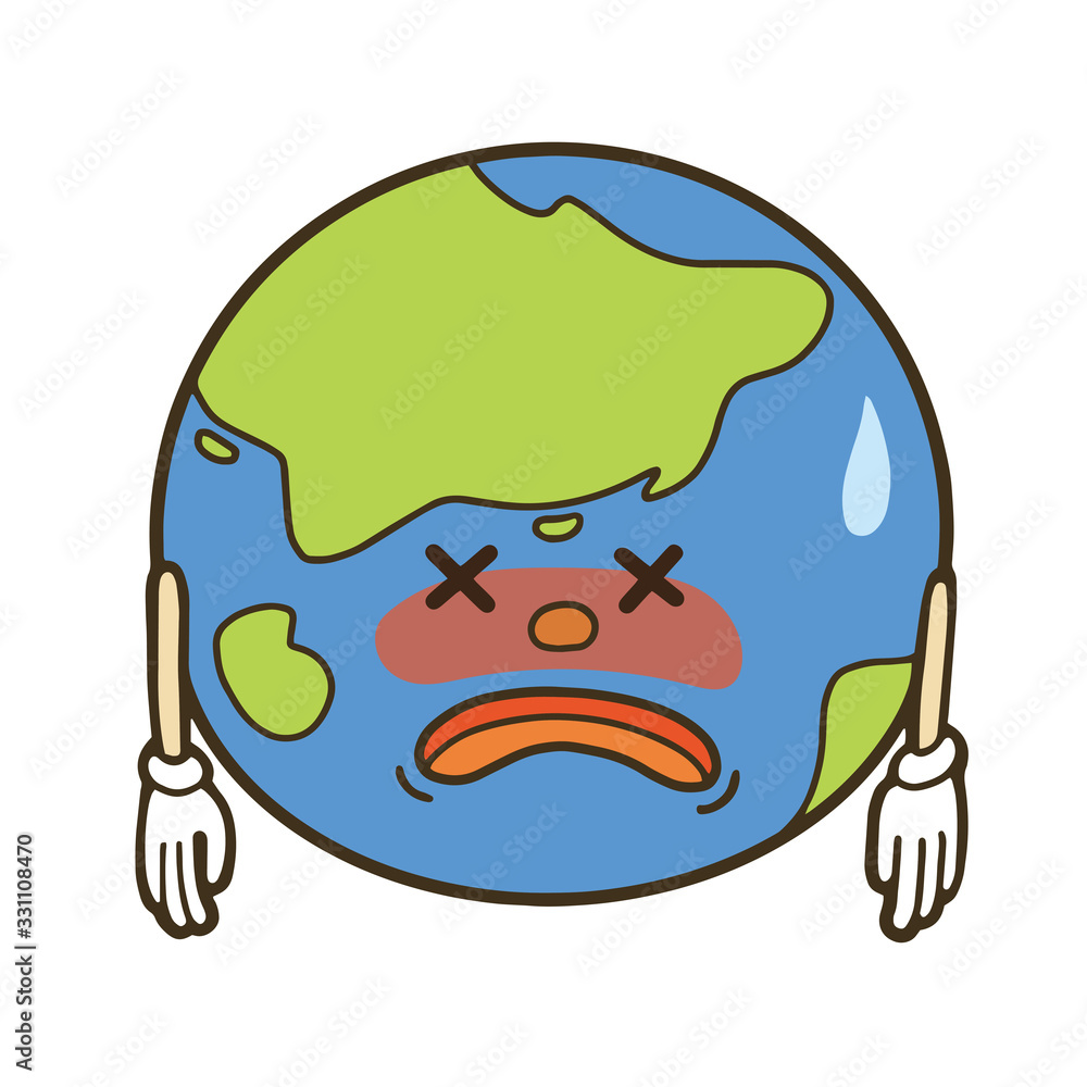 Obraz premium 環境問題のイメージイラスト 病気になった地球のキャラクター SDGs