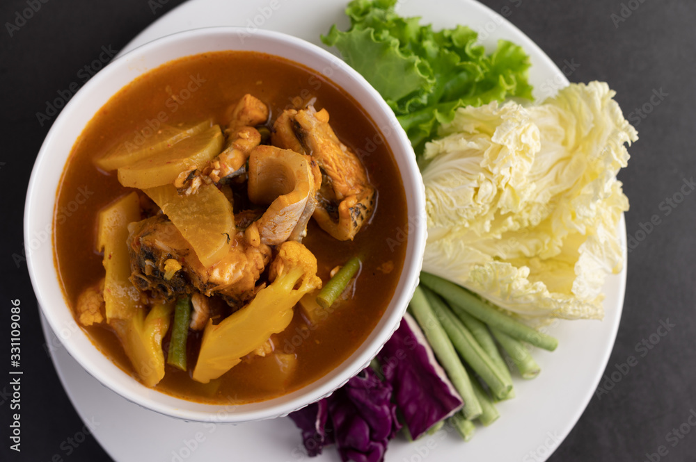 Yellow Curry with Snakehead Fish, Thai food Yellow Curry with Snakehead Fish, Thai food