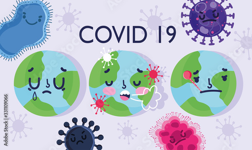 virus covid 19 pandemic, world with thermometer and coughing