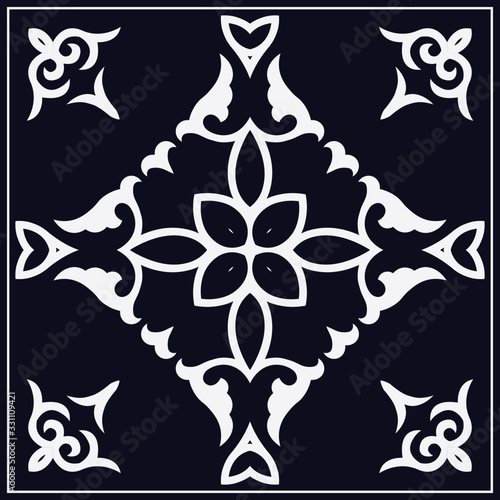 Decorative design with  ethnic element for decoration and your design. Kyrgyz,  Kazakh, Uzbek ornaments, symmetry texture. Print for shawl and carpet, tile. Vector illustration. Vector.