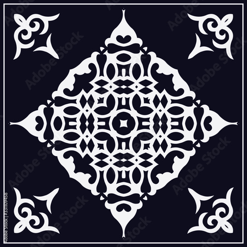 Decorative design with  ethnic element for decoration and your design. Kyrgyz,  Kazakh, Uzbek ornaments, symmetry texture. Print for shawl and carpet, tile. Vector illustration. Vector.