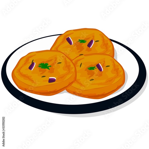 Aloo Tikki indian street Food Vector ,White Background