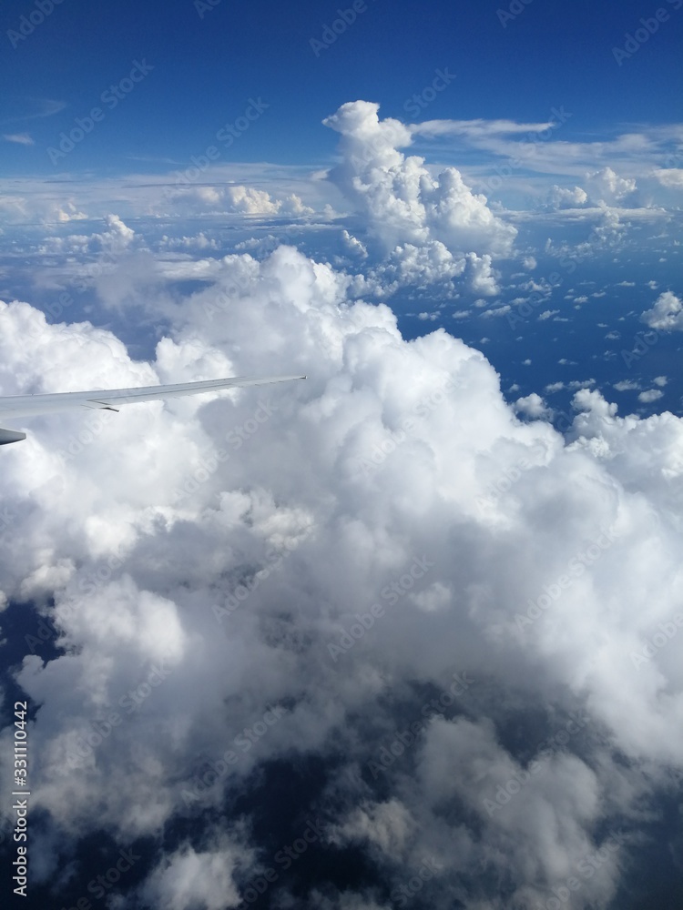Fototapeta premium Dreamy Blue Sky Foamy Clouds Cotton Candy Wind Beneath My Wings Flying High Freedom