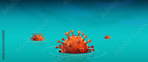 Fototapeta Naklejka Na Ścianę i Meble -  Novel coronavirus in China (2019-nCoV), 3D vector illustration background of coronavirus sink in the water