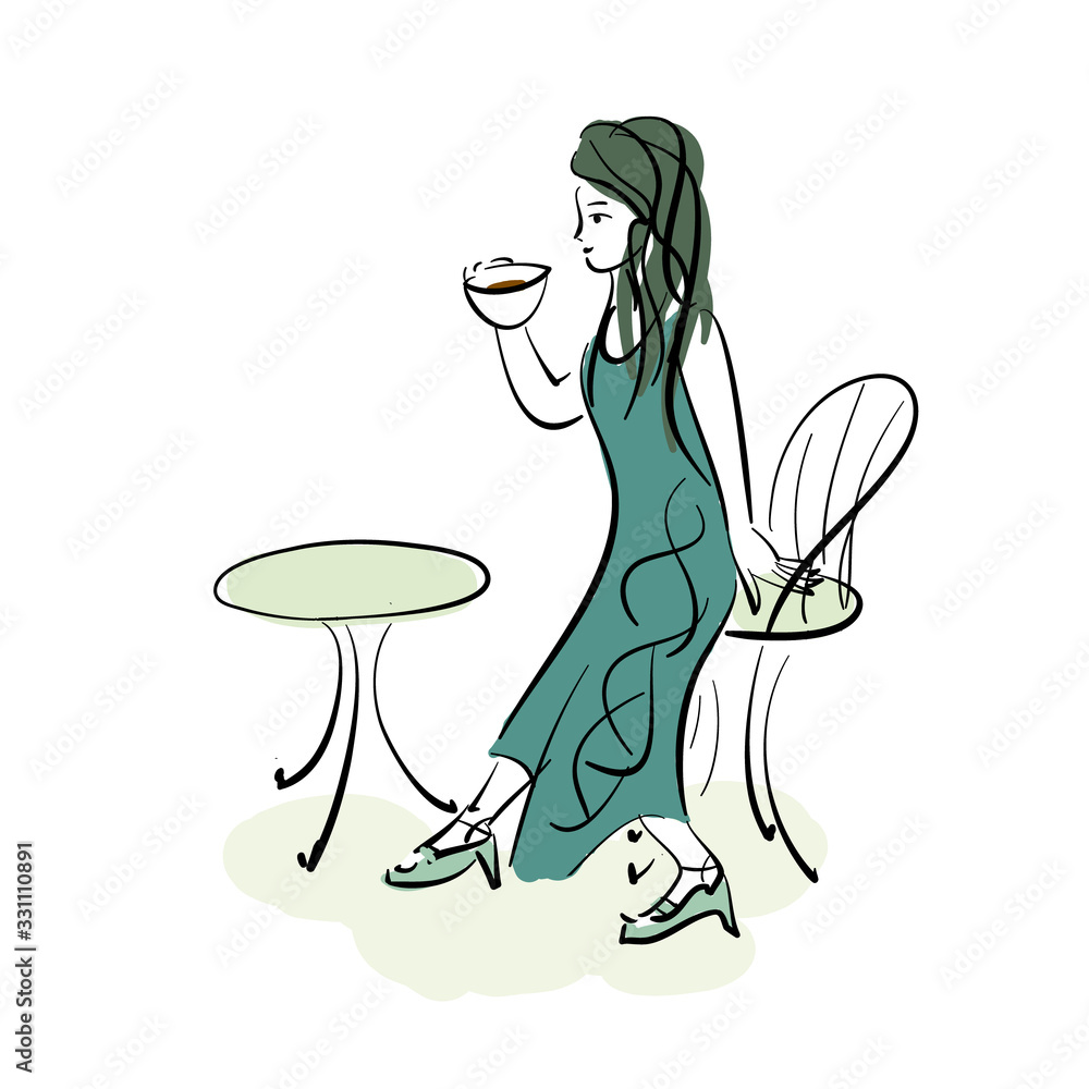 Obraz premium お茶を飲む女性