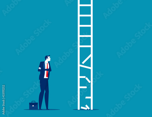 Business person look at broken ladder. Obstacle Business concept