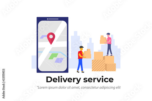 Online delivery service concept, online order tracking, vector illustration concept with scooter and smartphone for web landing page template, banner, and presentation.