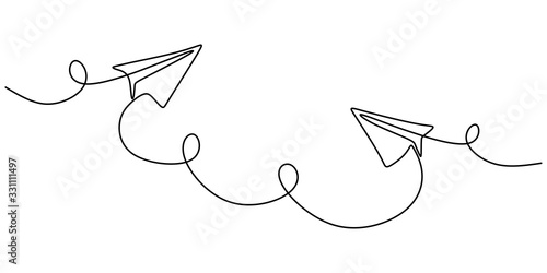 Photo Paper plane drawing vector, continuous single one line art style isolated on white background