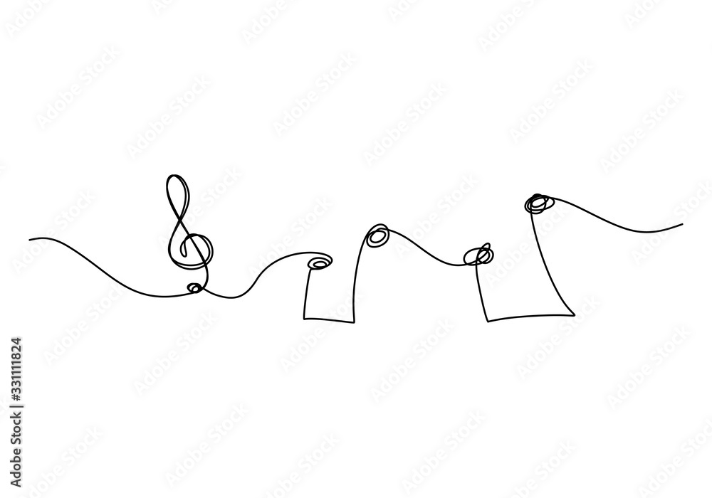 Fototapeta Continuous one line drawing. Music symbol vector illustration. Minimalism style isolated on white background.