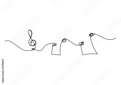 Fototapeta Continuous one line drawing. Music symbol vector illustration. Minimalism style isolated on white background.