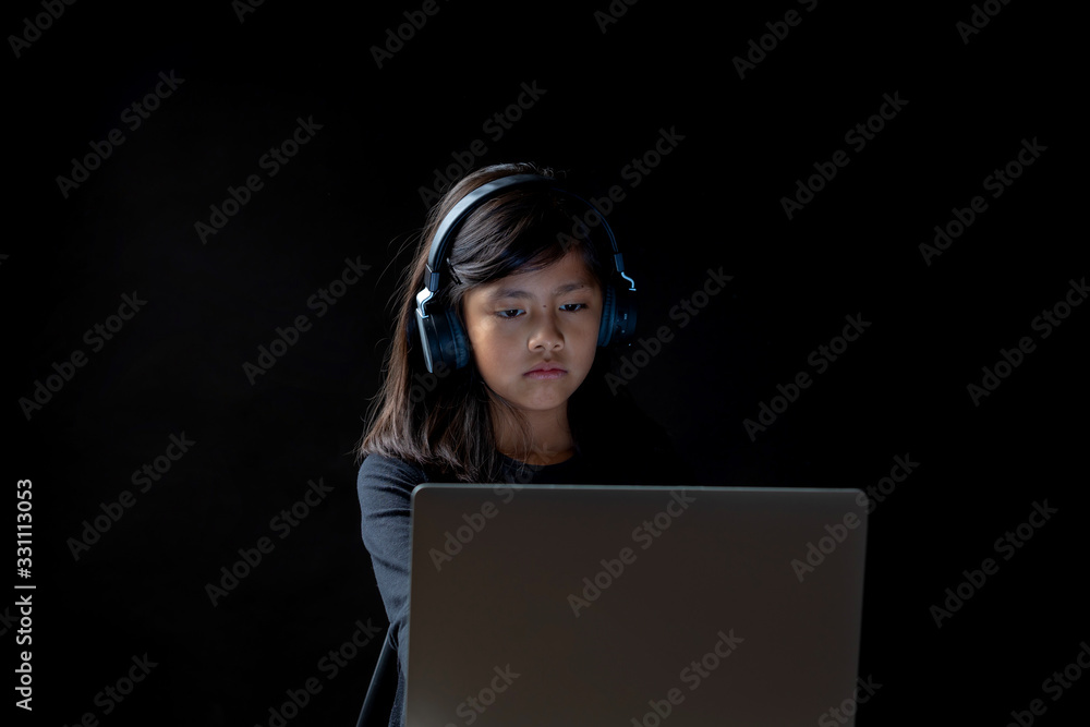 girl studying with laptop at night girl studying with laptop at night