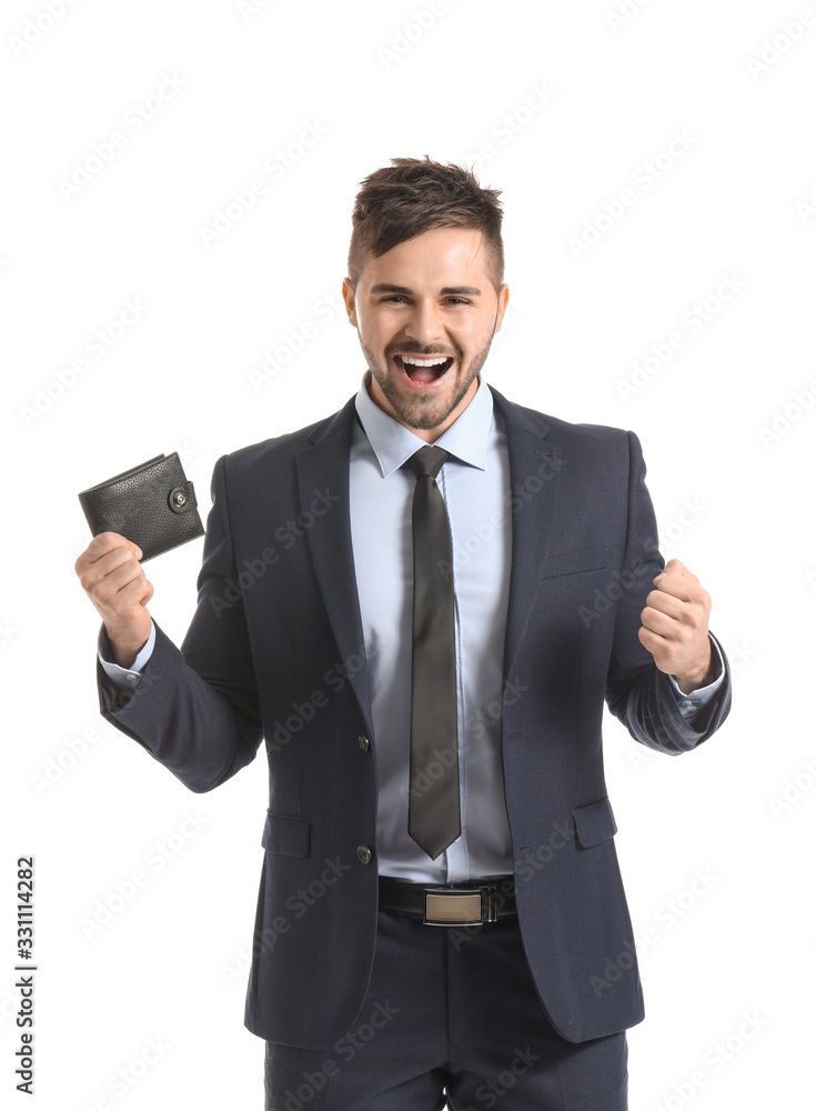 Happy businessman with purse on white background Happy businessman with purse on white background