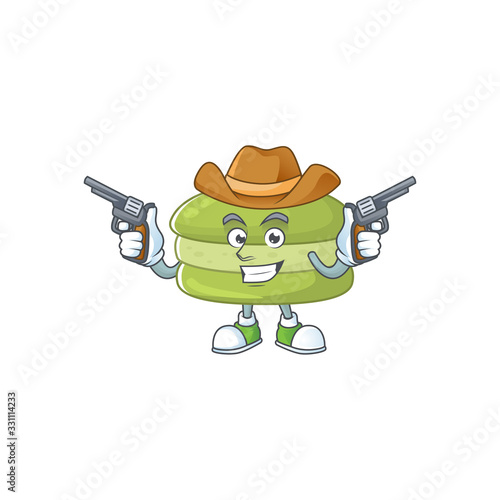 Cool cowboy cartoon design of coconut macarons holding guns