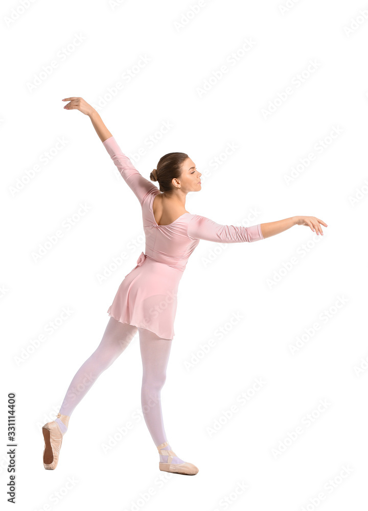 Beautiful young ballerina on white background