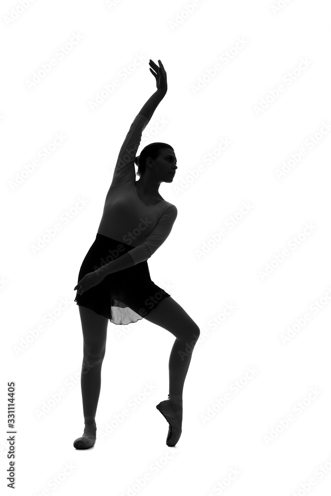 Silhouette of beautiful young ballerina on white background Silhouette of beautiful young ballerina on white background