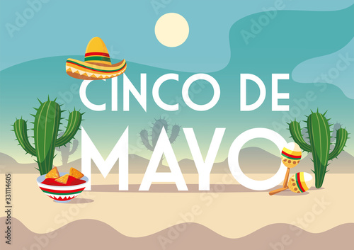 cinco de mayo label with desert in the background