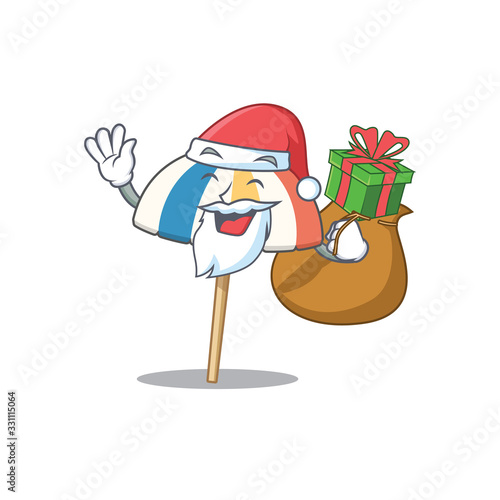 Santa beach umbrella Cartoon character design with box of gift