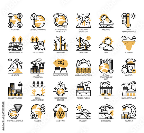 Set of climate change thin line and pixel perfect icons for any web and app project.