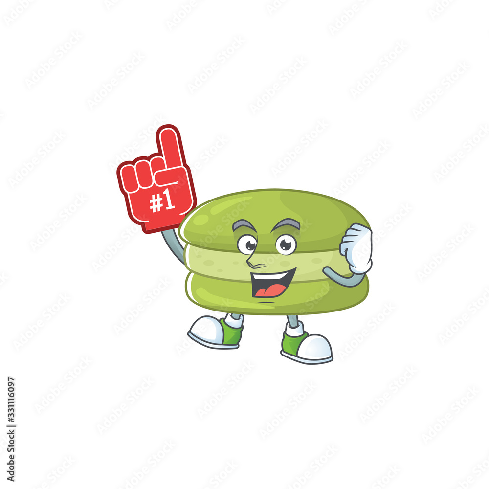 Obraz premium Coconut macarons presented in cartoon character design with Foam finger