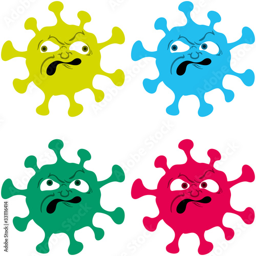 Angry viruses set/ Illustration a nasty creature with varied color and sight direction