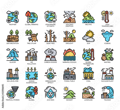 Set of climate change thin line and pixel perfect icons for any web and app project.
