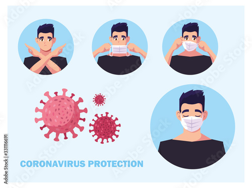 man with medical face mask, coronavirus prevention