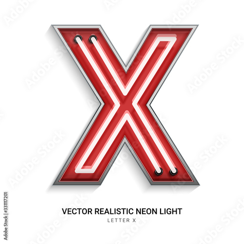 Red neon Colorful on Font X. All elements are Isolated on white background. 3d Realistic vector illustration