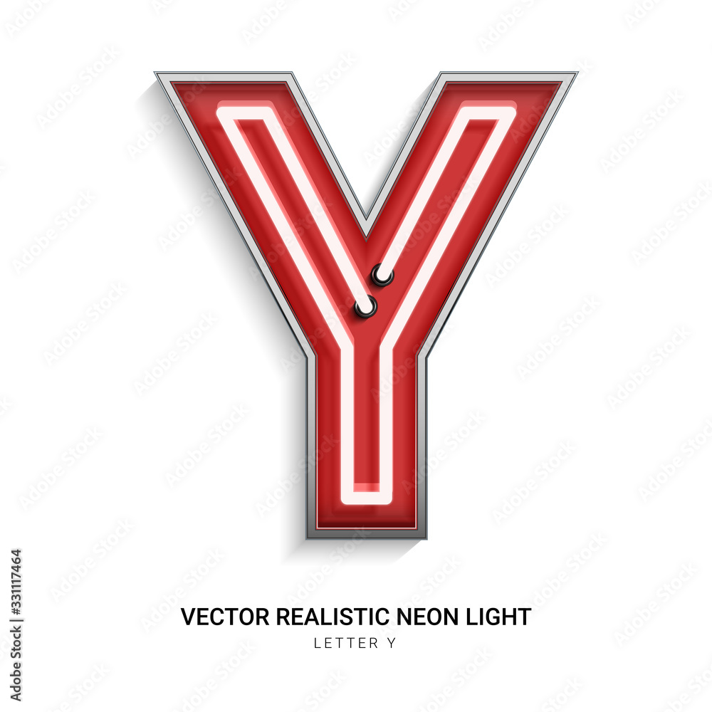 Red neon Colorful on Font Y. All elements are Isolated on white background. 3d Realistic vector illustration Red neon Colorful on Font Y. All elements are Isolated on white background. 3d Realistic vector illustration
