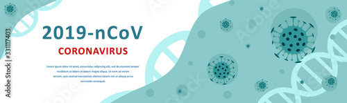 Novel Coronavirus 2019-nCoV. Wuhan virus disease, virus infection. Web banner with cells Corona virus. Linear outline style. Vector illustration.