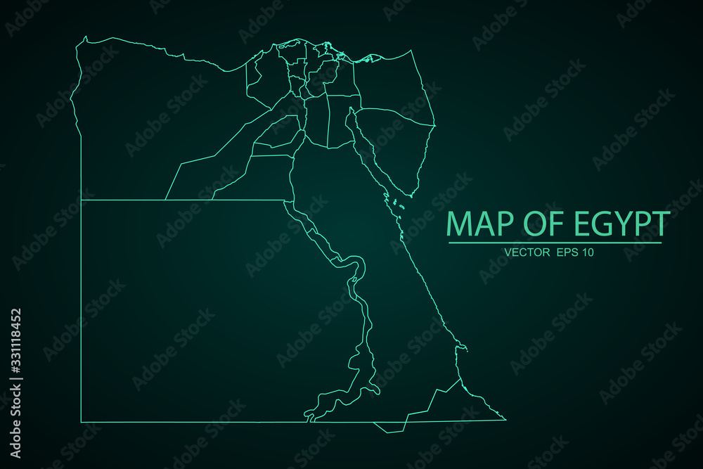 Fototapeta premium A Map of the country of Egypt, Egypt map - blue geometric rumpled triangular low poly style gradient graphic background. - Vector