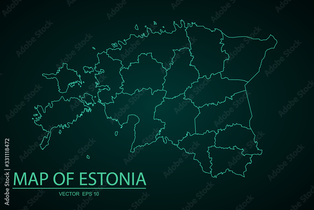 A Map of the country of Estonia, High detailed blue vector map - Estonia, estonia map - blue pastel graphic background . Vector illustration .eps 10. - Vector