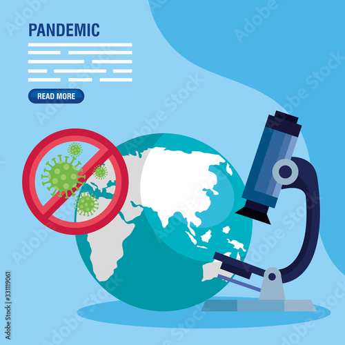 microscope with pandemic coronavirus 2019 icons vector illustration design