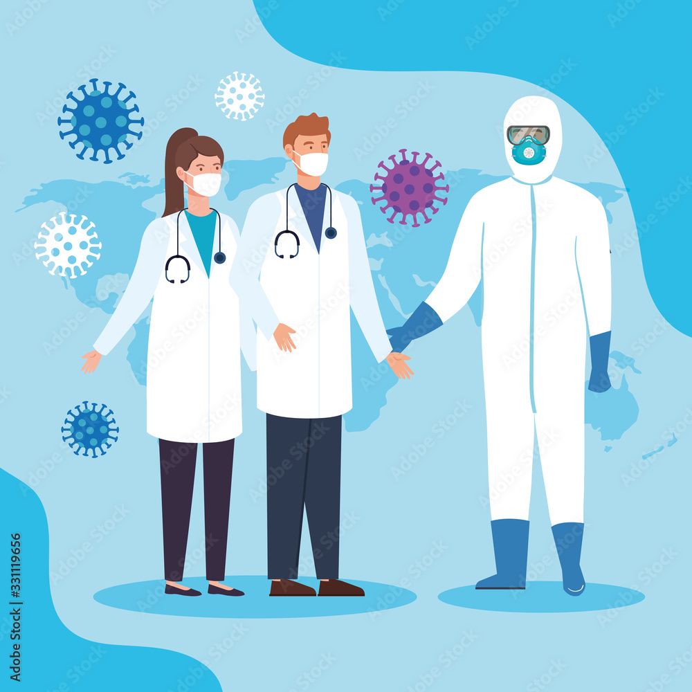 health professionals for coronavirus 2019 assistance vector illustration design